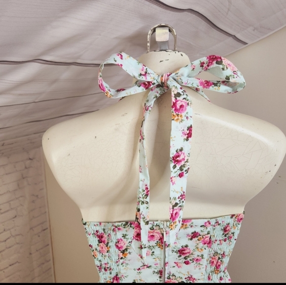 Queen of Holloway Dress Vintage Blue Floral 50s Rockabilly Pin Up Cottagecore - Picture 5 of 6